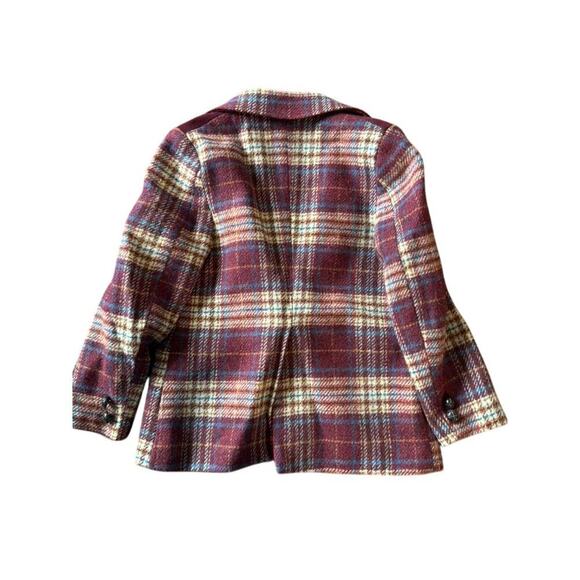 Vintage Elegant Heir Burgundy Wool Plaid Jacket 4/5T - Picture 6 of 9